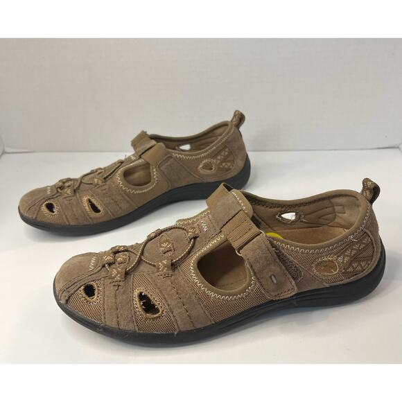 EARTH ORIGINS CARMEN Women's Tan Suede Leather Slip On Fisherman Sandals Sz 9 - Picture 1 of 7